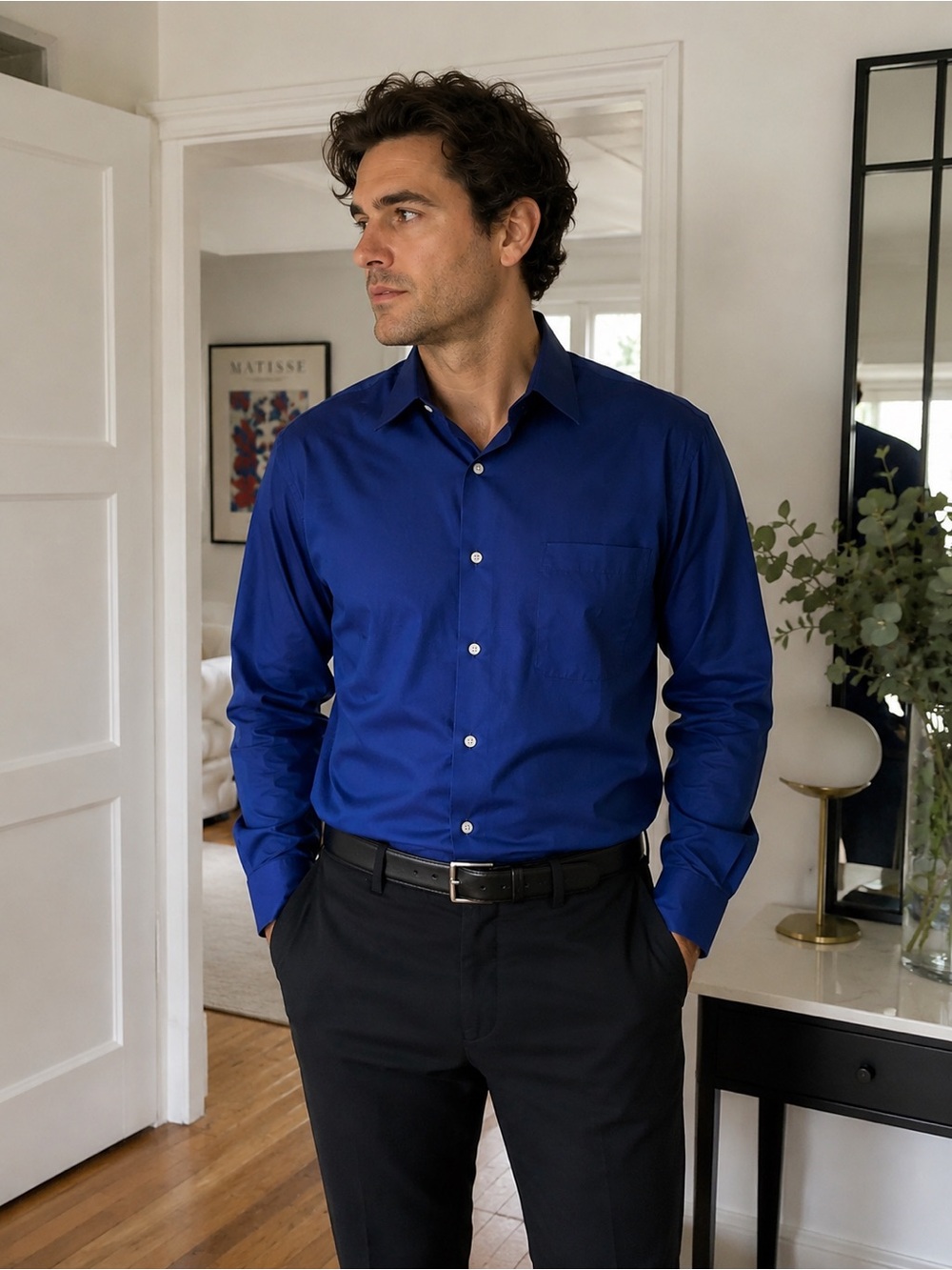 Van Heusen Blue Button-Down Shirt | Regular Fit Stretch | Size neck 16.5, 33/33